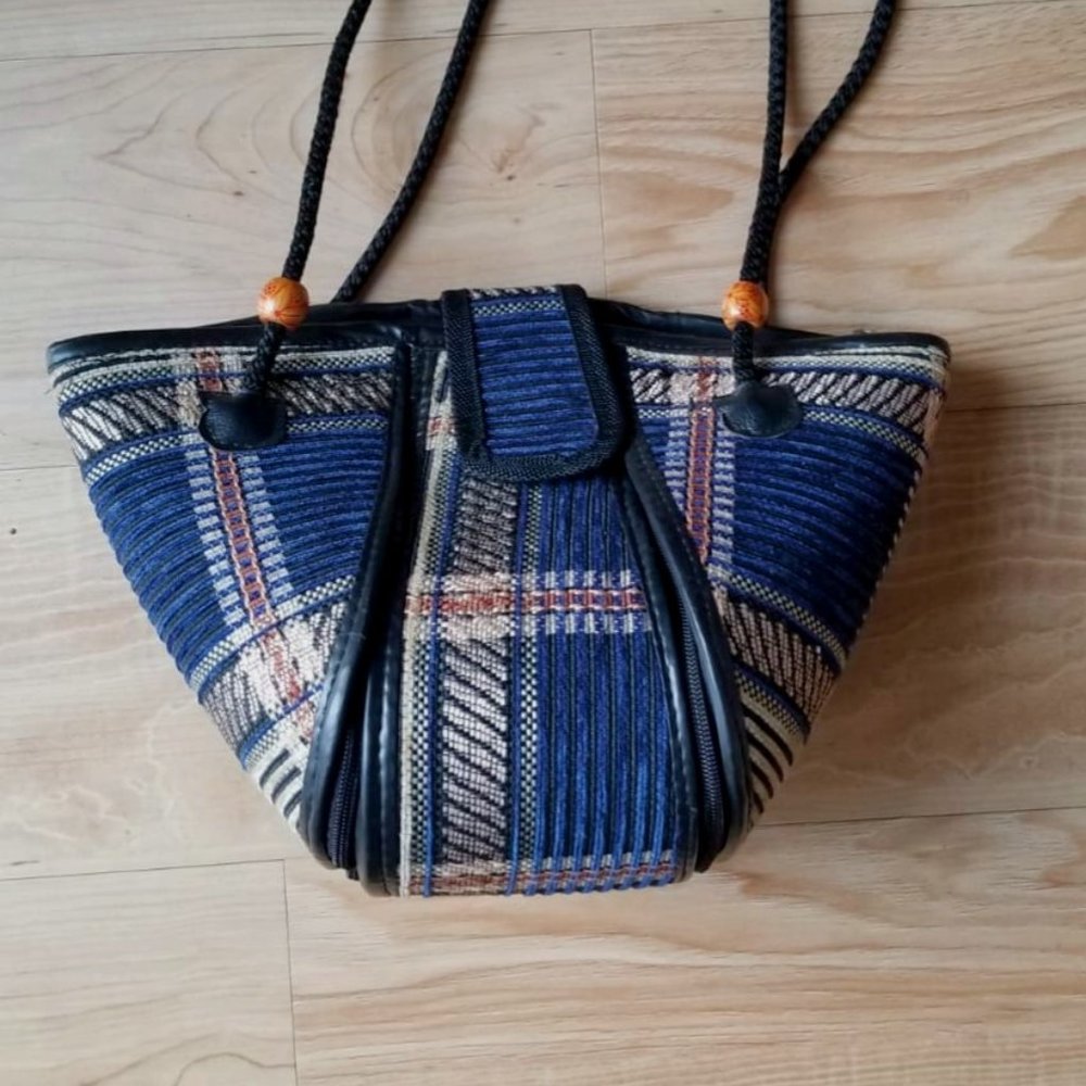 Faux Leather and Cotton Fabric African Hand Bag